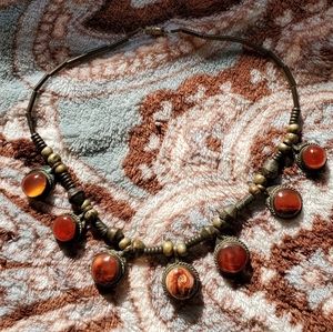 Handmade vintage stone necklace headdress